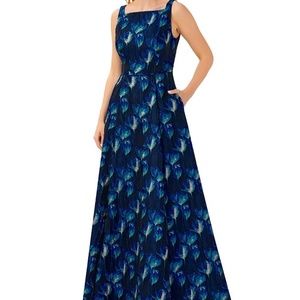 Aidan Mattox Square Neck Floral Jacquard Gown